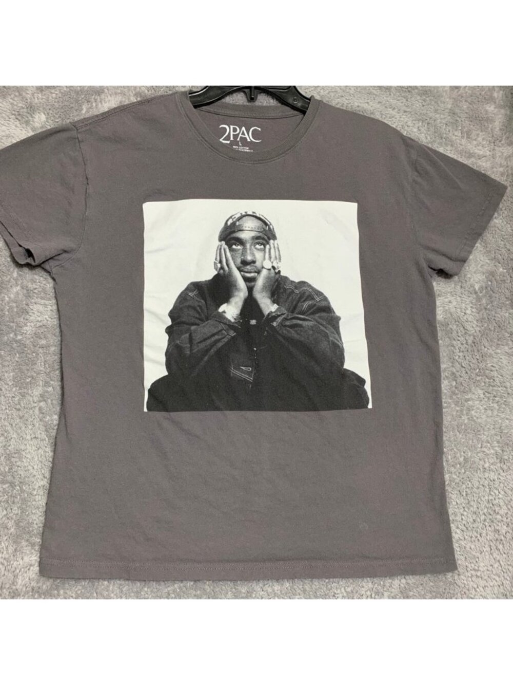 2Pac Graphic T Shirt Mens Large Gray Tupac Shakur Portrait Hip Hop Rap Tee 2022